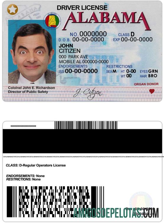 Carta de condução do Alabama nos EUA baixar para verificação